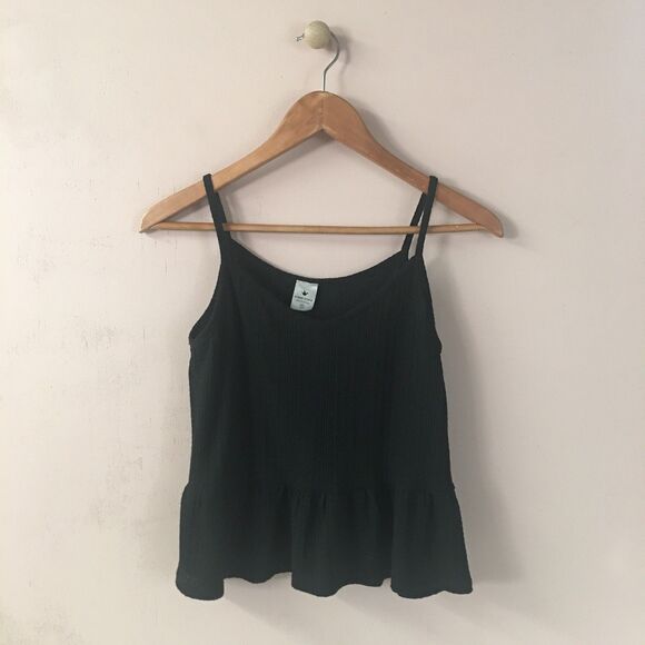 Paper Crane Black Textured BabyDoll Semi Crop Top Size S EUC - Picture 1 of 8